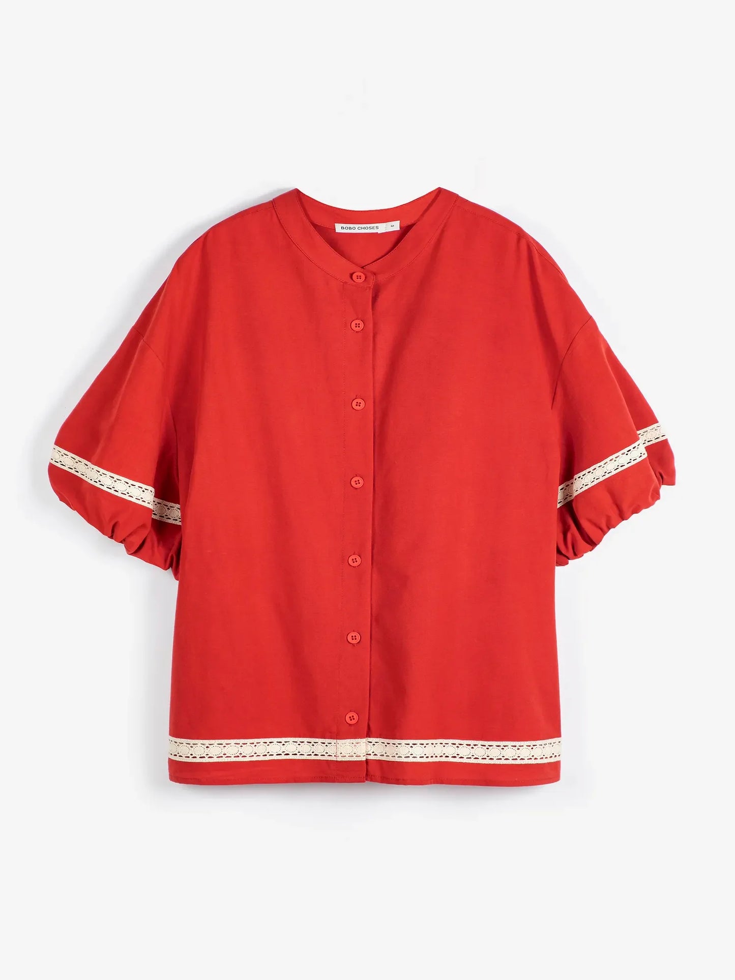 Contrast‑trim puff sleeve shirt