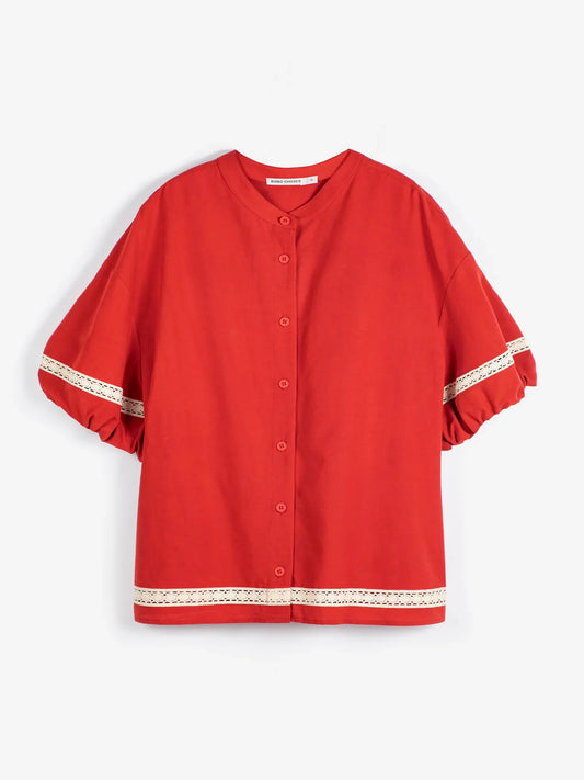 Contrast‑trim puff sleeve shirt