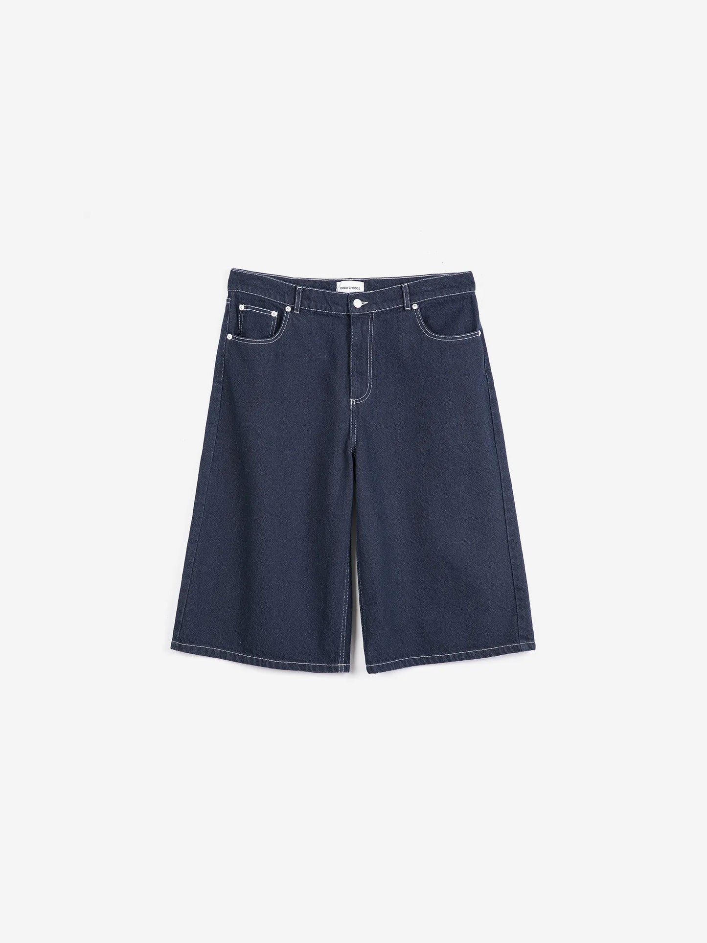 Contrast‑stitching denim bermuda