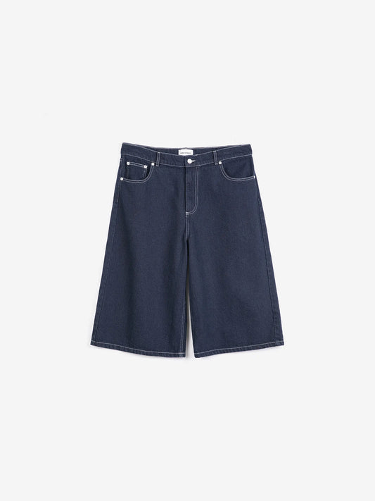 Contrast‑stitching denim bermuda