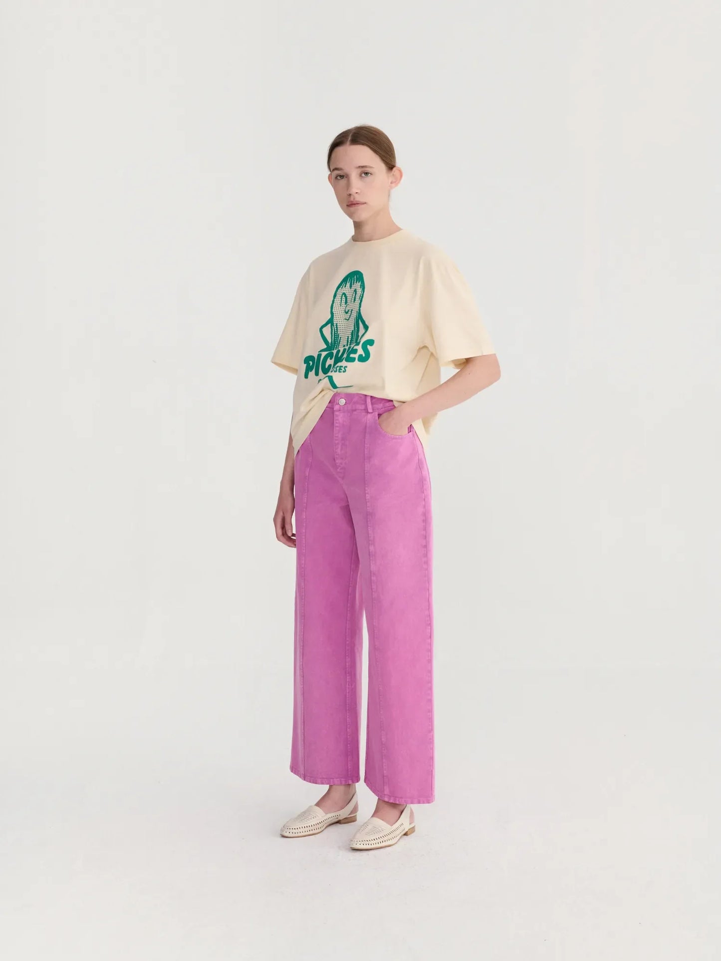 Washed twill boot cut pants