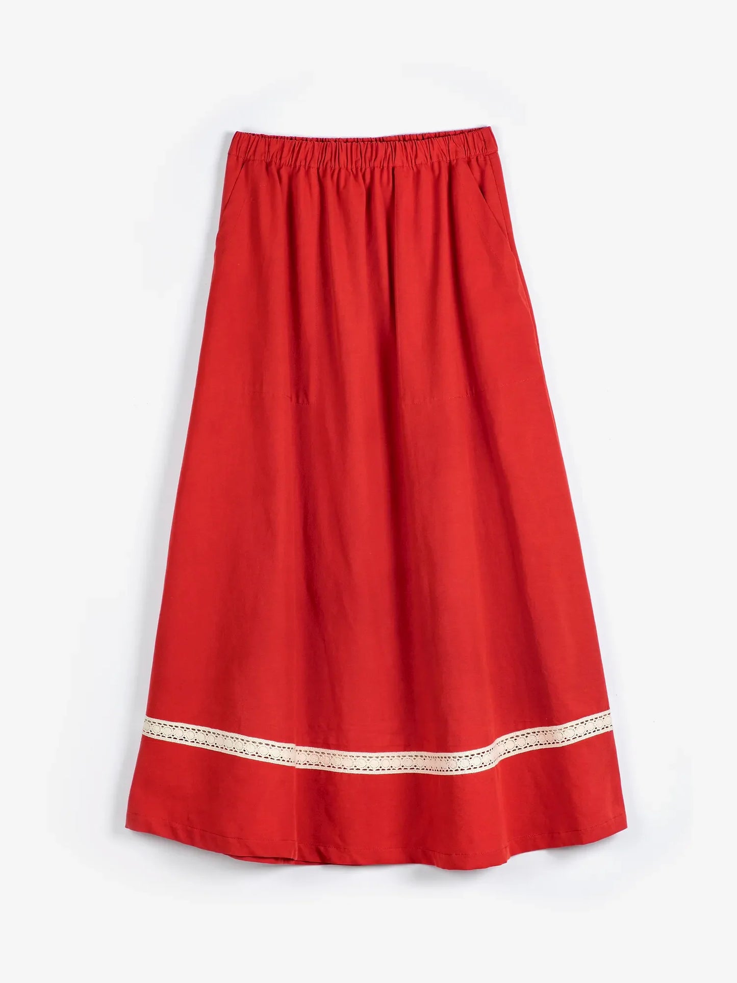 Contrast‑trim evasé skirt