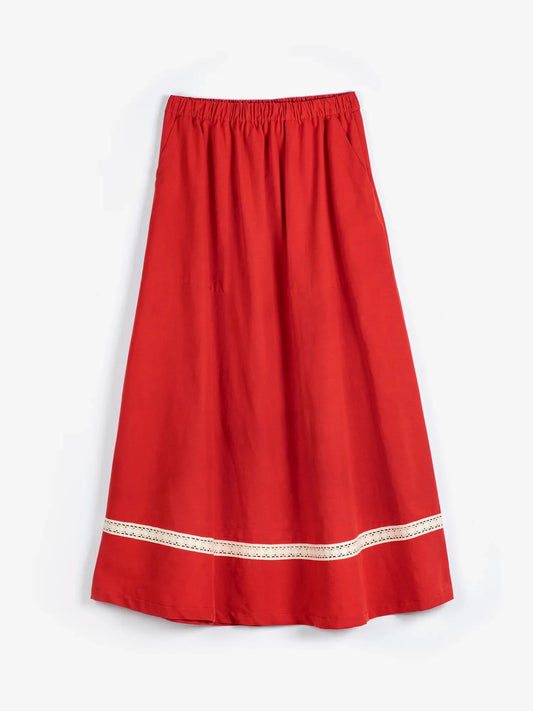 Contrast‑trim evasé skirt