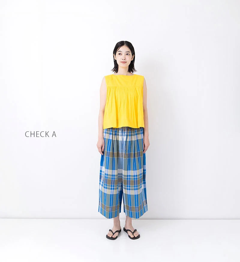 CHECK KHADI GATHERED PANTS